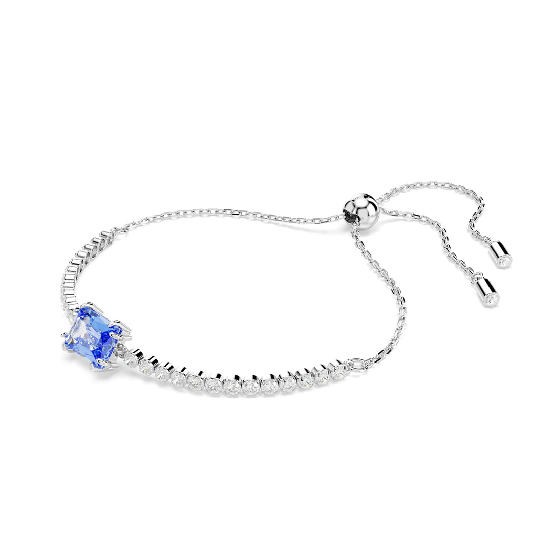 Adjustable Silver Tennis Bracelet with Blue Gemstones
