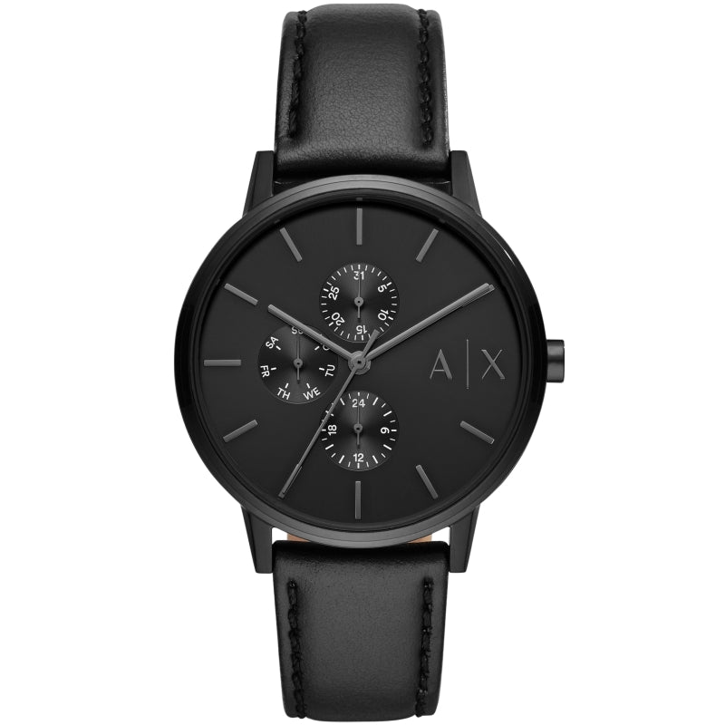 Sleek Multifunction Black Leather Timepiece