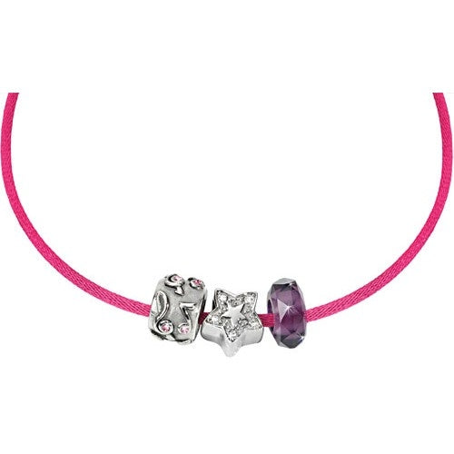 Delicate Pink Cord Charm Bracelet with Purple Crystal Accent