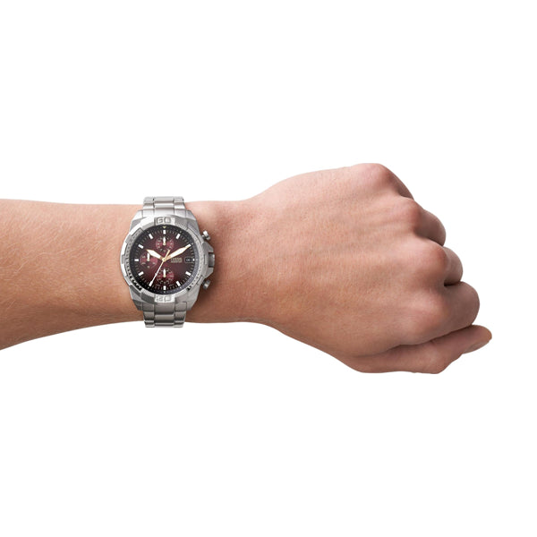 Fossil Chronograph Watch in Silver & Brown