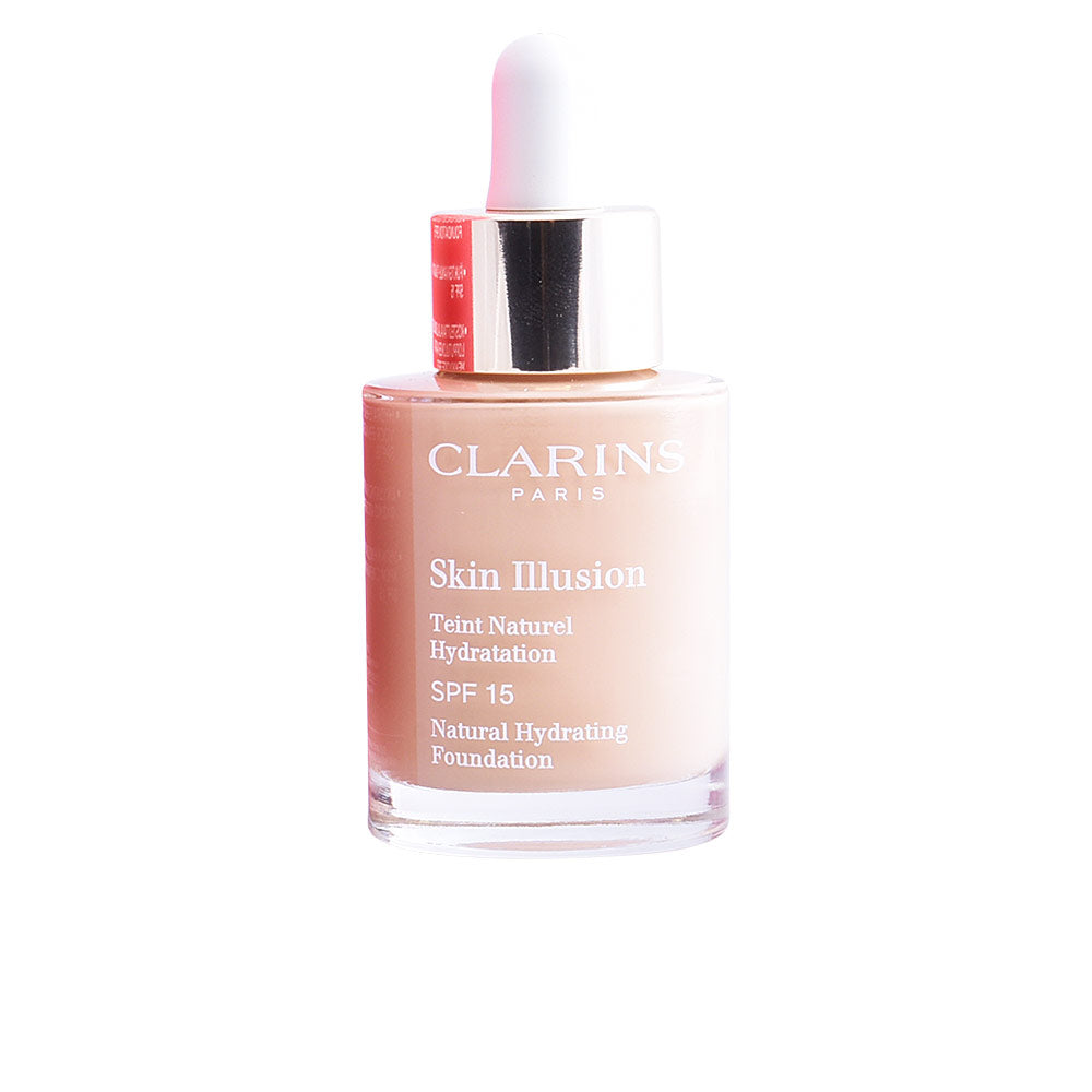 30 ml bottle of hydrating fluid foundation with serum-like texture, shade 107