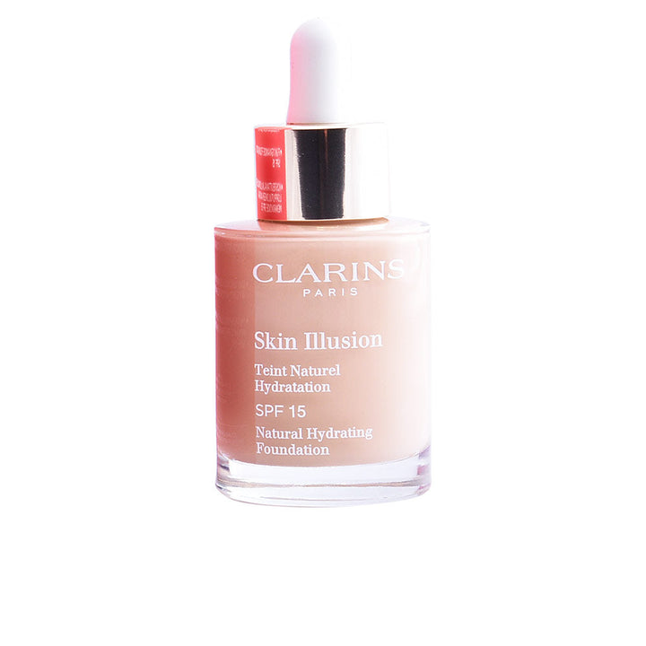 30 ml bottle of hydrating fluid foundation with serum-like texture, shade 107