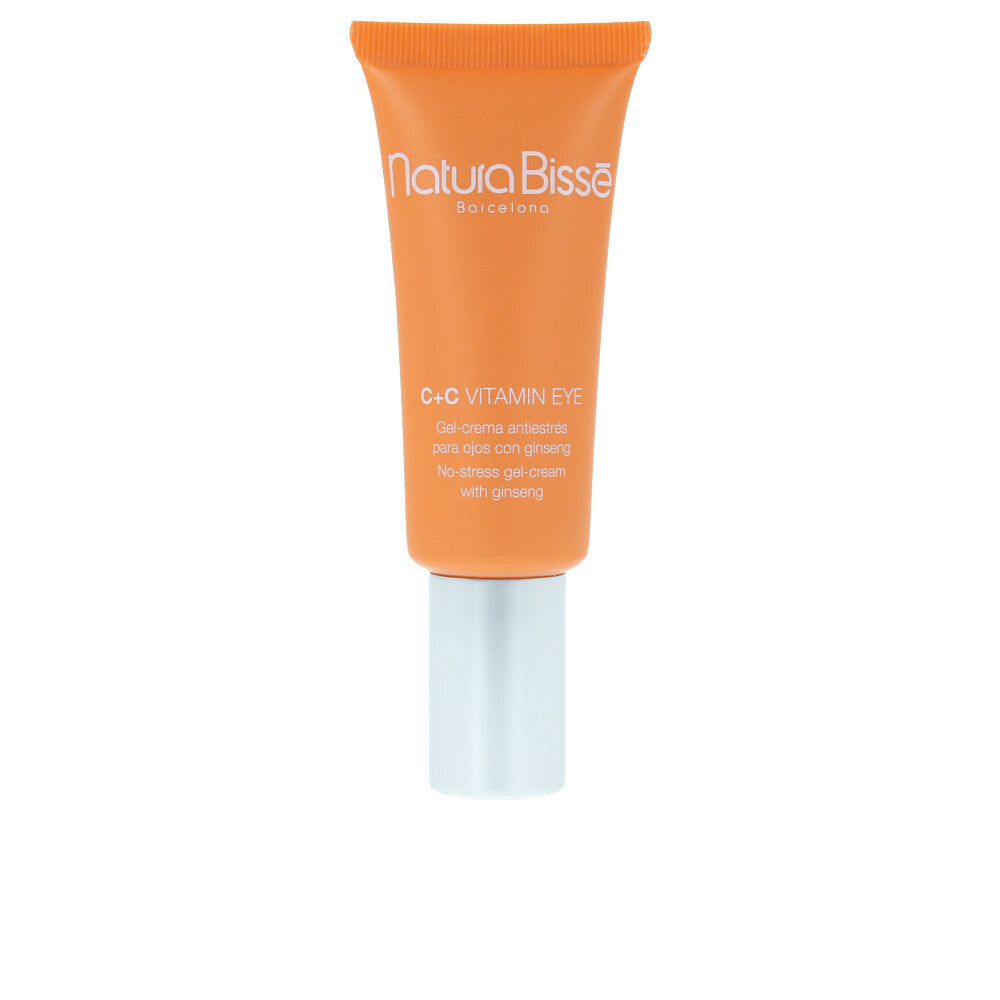 Small 15 ml jar of clear orange gel‑cream for eye contour, labelled C+C Vitamin Eye