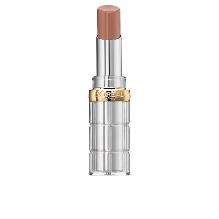 Sheer luminous lipstick bullet in warm rose shade, creamy finish, 3.8 g