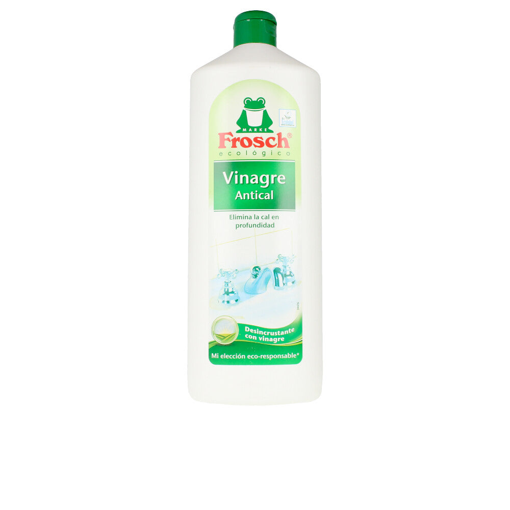 Bottle of Frosch vinegar limescale remover with clean kitchen sink background