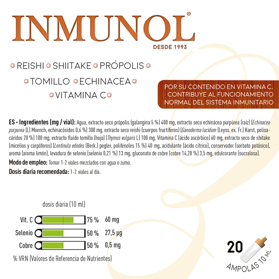 Box of 20 small glass immune support vials with lemon aroma and herbal extracts