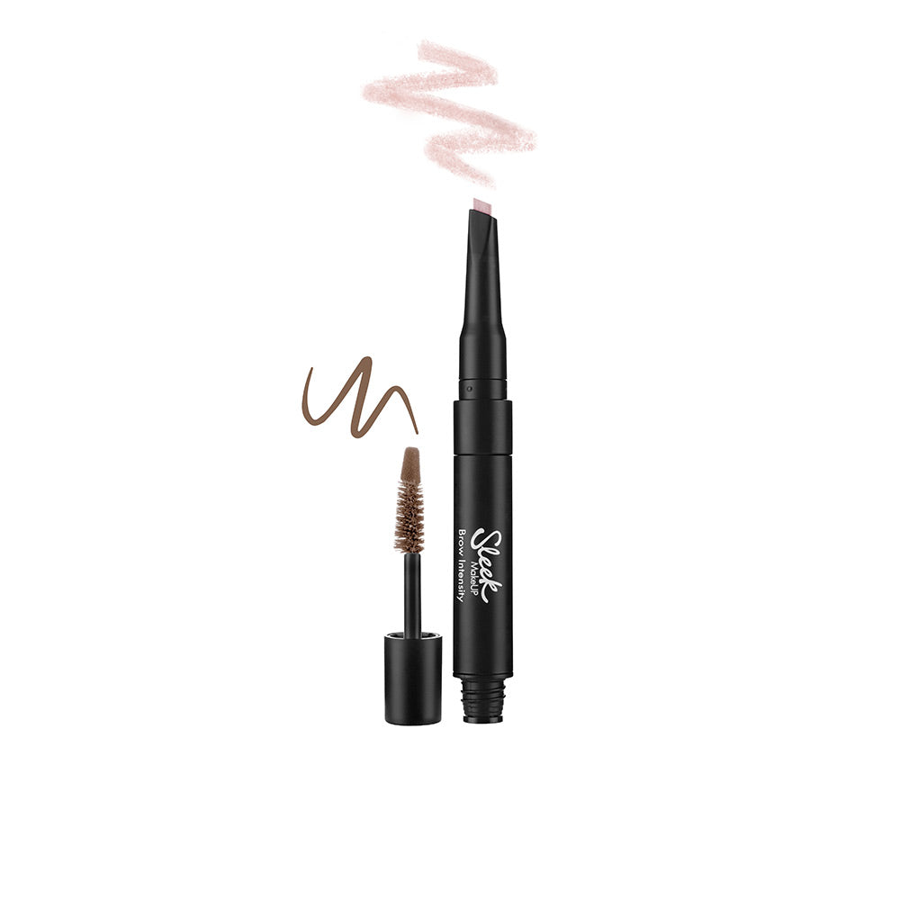 Compact brow gel with dual brush and sponge applicator, tinted shade Light