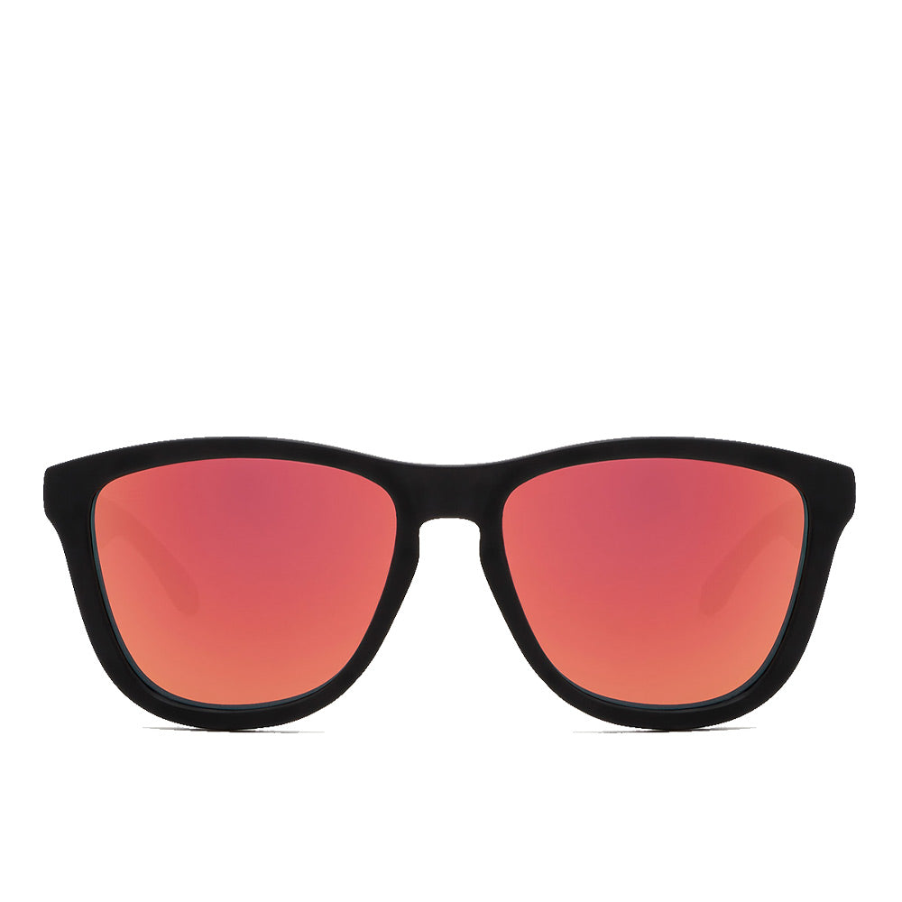 Unisex black square TR90 sunglasses with microfibre case and stickers