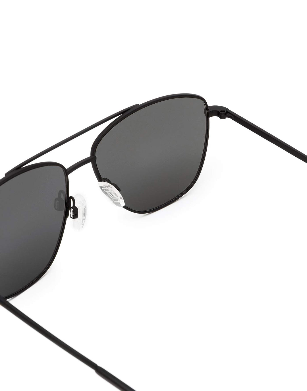 Hawkers Black metal aviator sunglasses with double bridge, dark tinted lenses, adjustable nose pads, slim temples