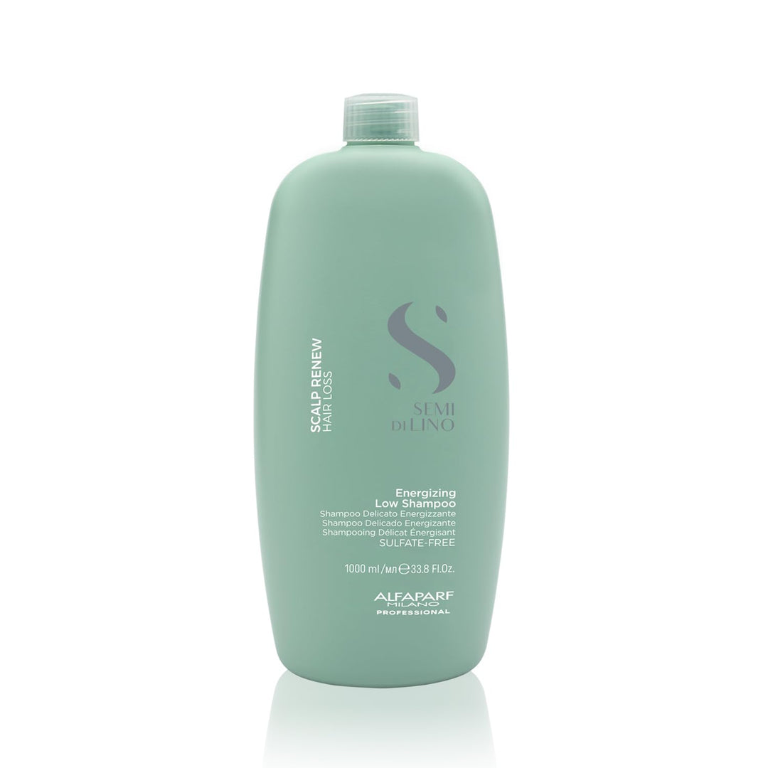 Tall 1000 ml bottle of energising shampoo, mint-scented scalp treatment