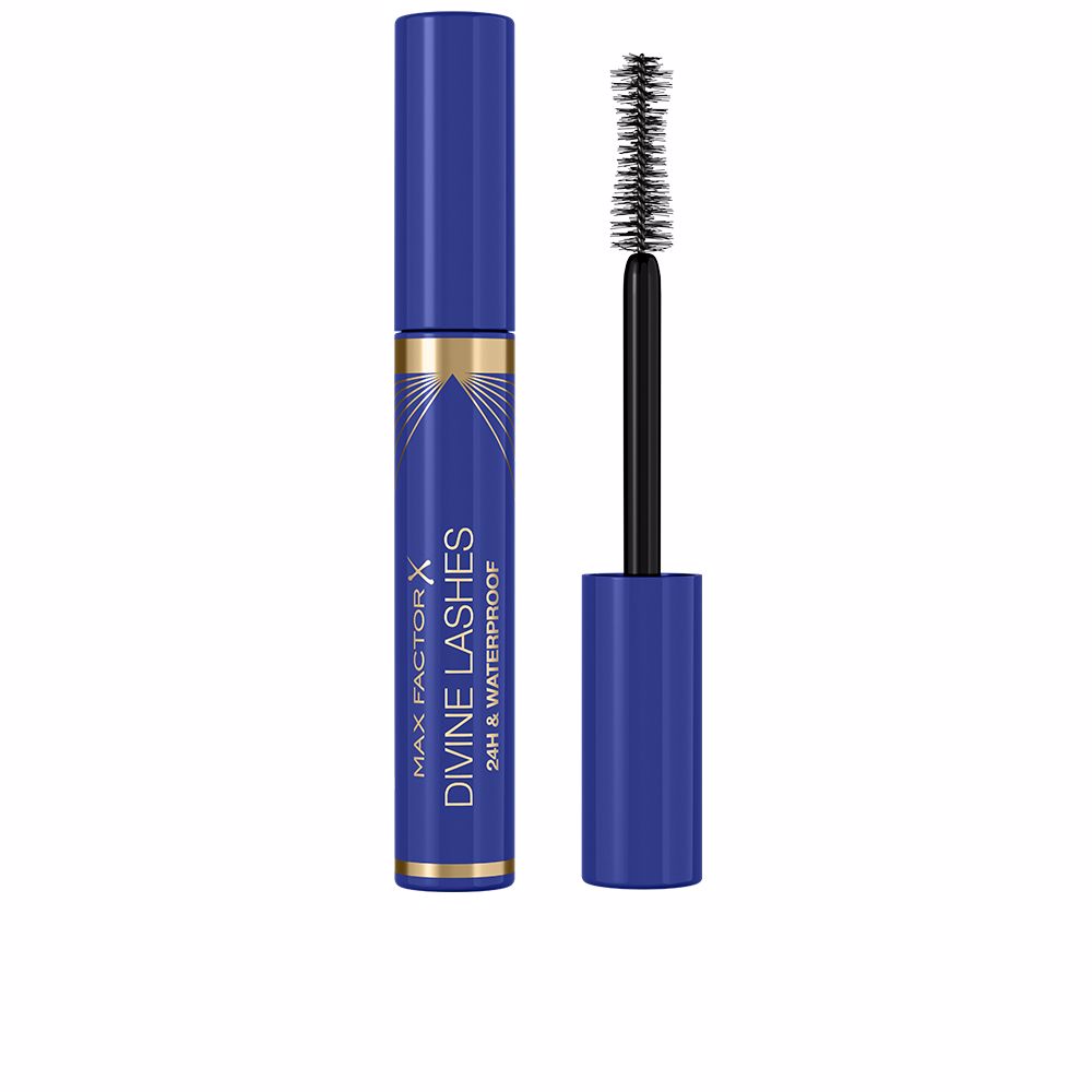 Black waterproof mascara tube with soft bristle brush, 24‑hour wear