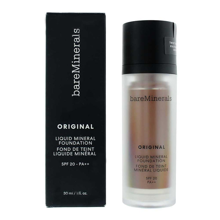 30 ml pump bottle of liquid foundation in deepest shade, matte finish