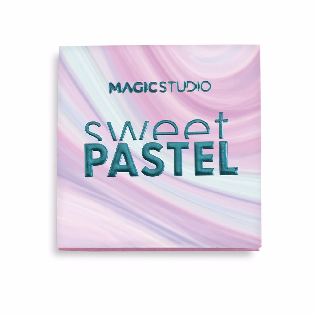 Compact nine‑shade eye palette in sweet pastel tones, mixed matte and shimmer finishes