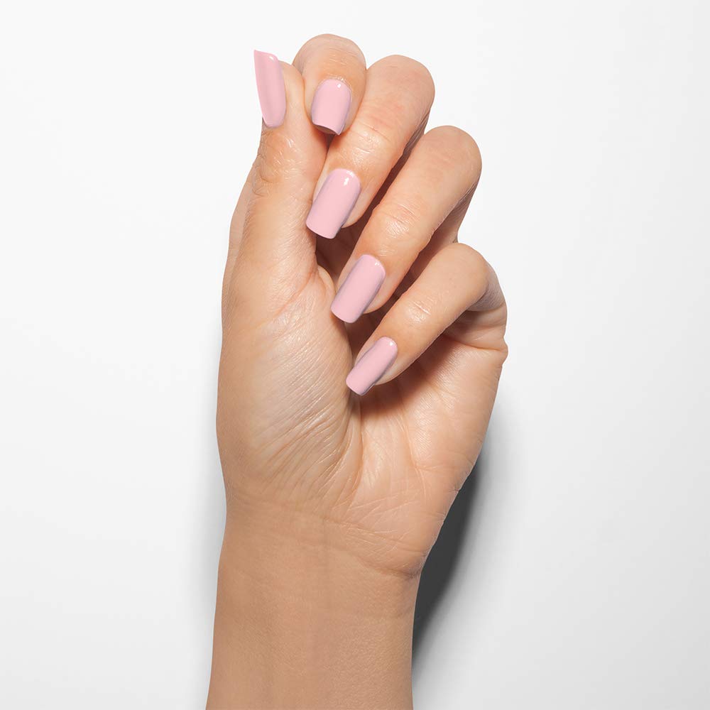 15 ml clear glass bottle of cream pink nail lacquer with curved brush
