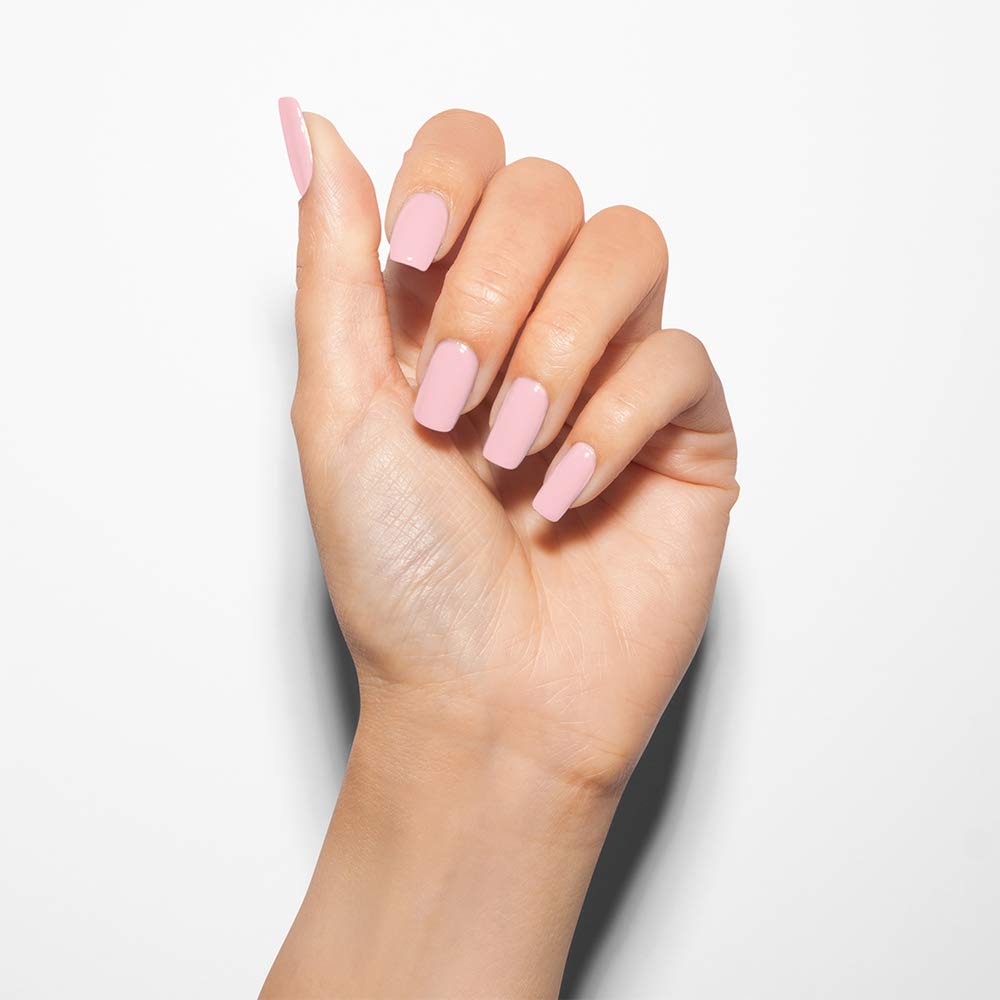 15 ml clear glass bottle of cream pink nail lacquer with curved brush