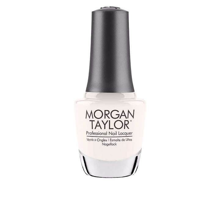 15 ml clear glass bottle of sheer pink cream nail lacquer with curved brush