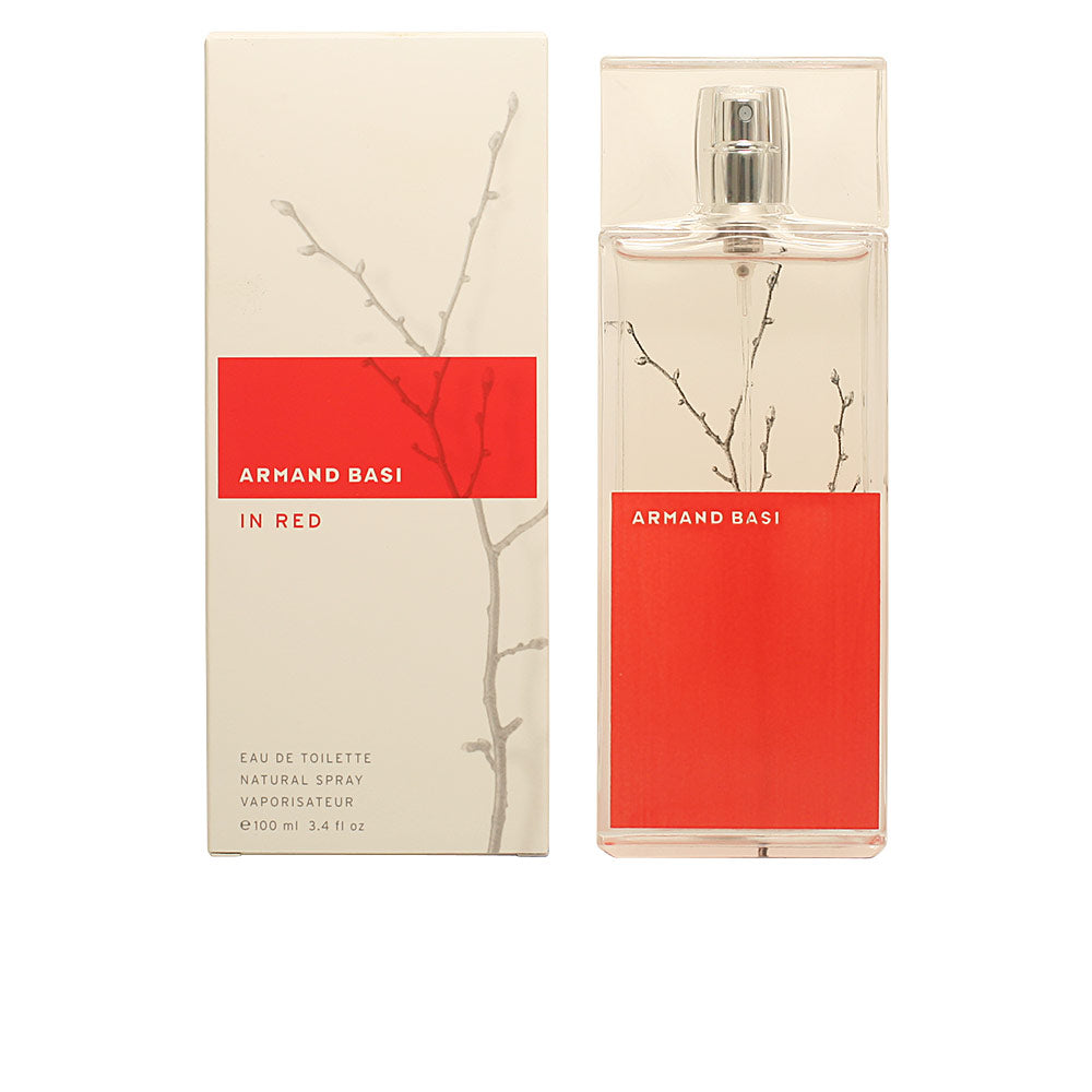 Rectilinear red and clear glass perfume bottle, 50 ml, woody-floral scent for Women
