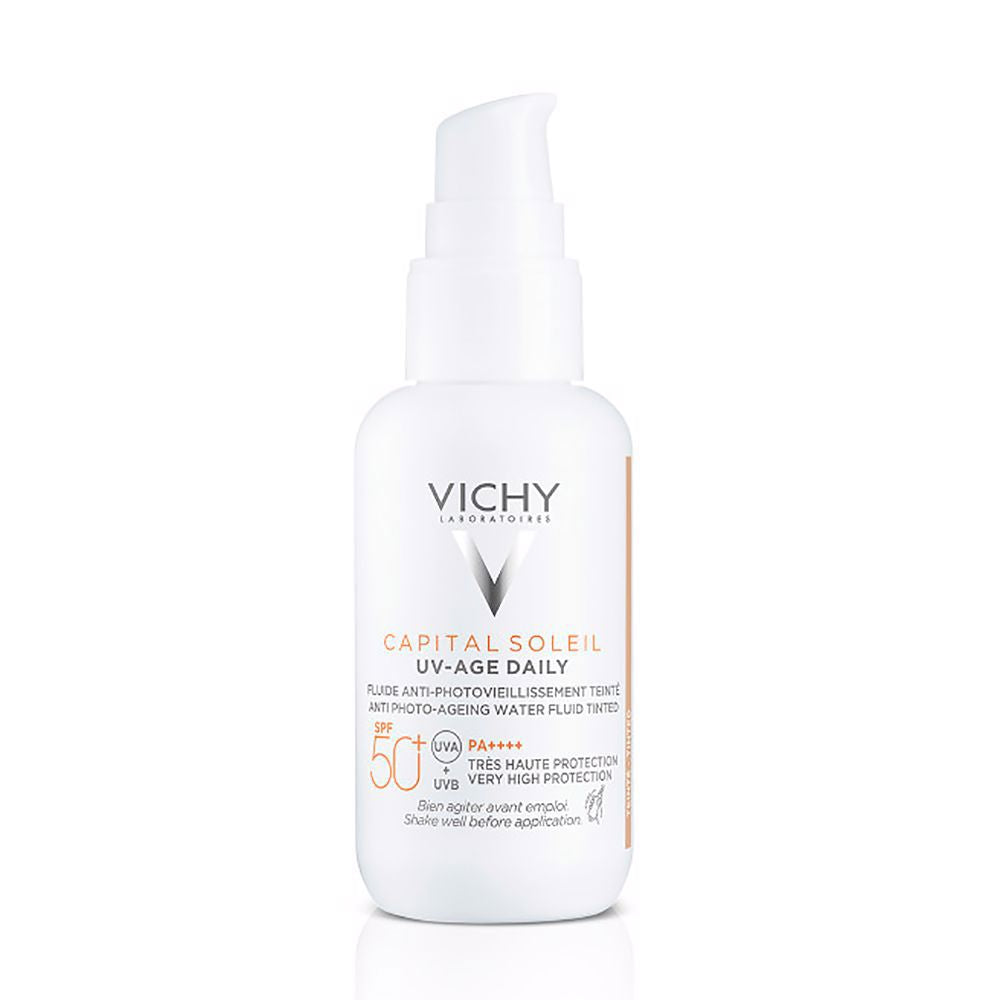 40 ml tinted water‑fluid sunscreen bottle, matte invisible finish, SPF 50+ for Women