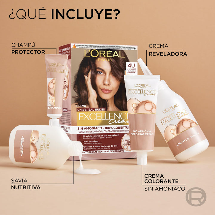 Tube and developer bottle of Universal Nudes creme hair colour, darkest brunette shade