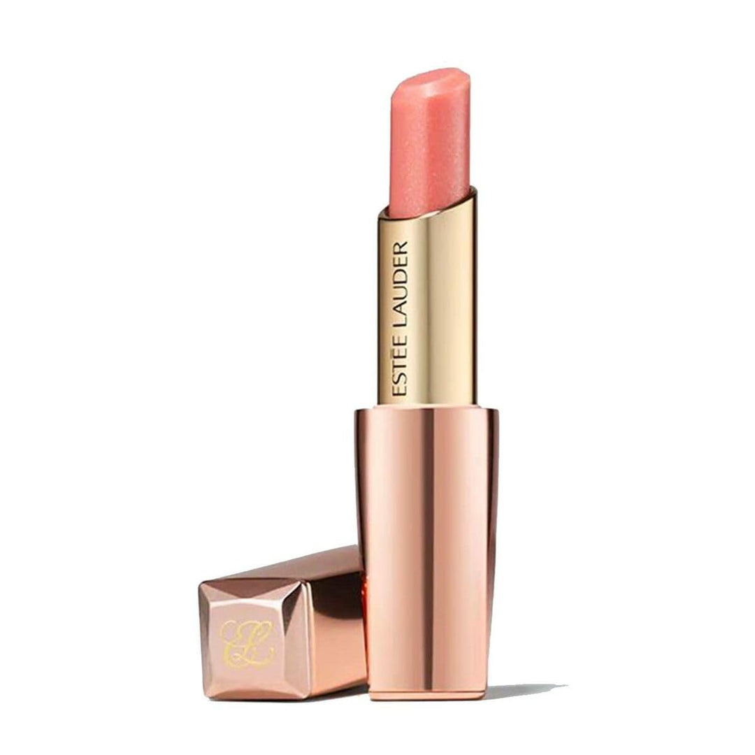 Sheer rose-pink crystal lip balm in slim 3.2 g tube, glossy finish