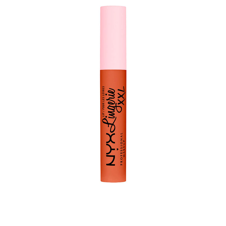 Tube of longwear liquid lipstick in warm brown, doe-foot applicator visible