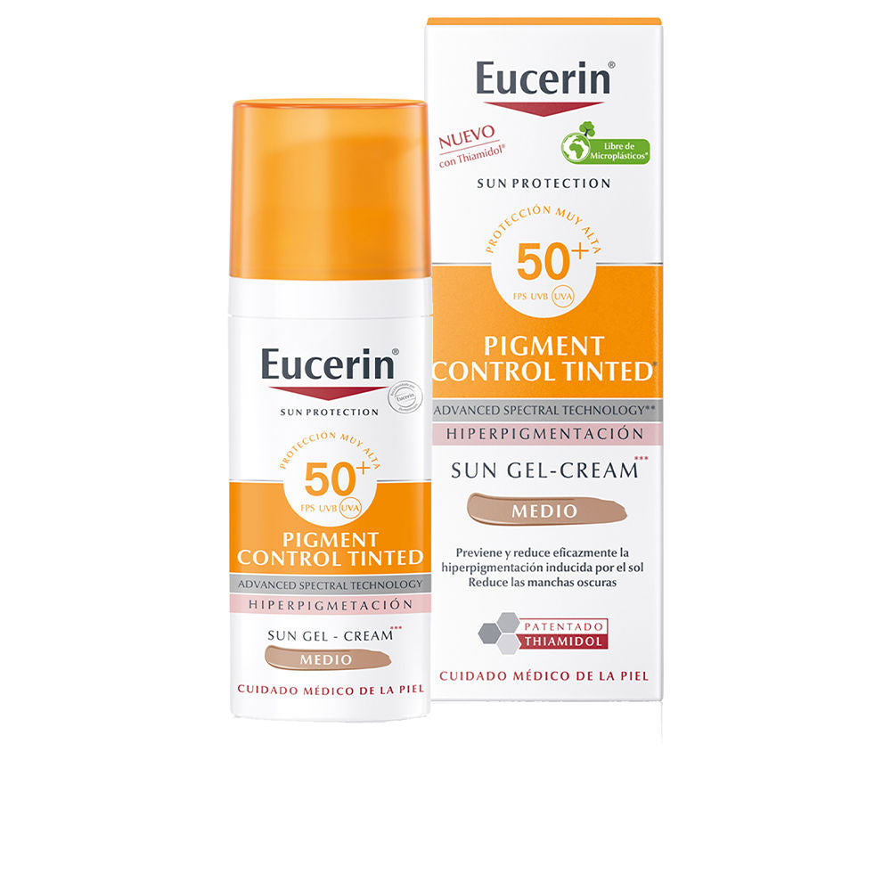 50 ml tinted SPF 50+ sun fluid in medium shade, lightweight non‑greasy texture
