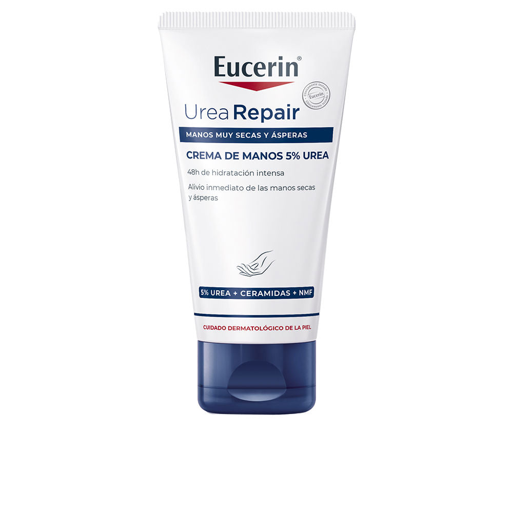 Tube of 75 ml hand cream labelled 5% urea; lightweight cream texture
