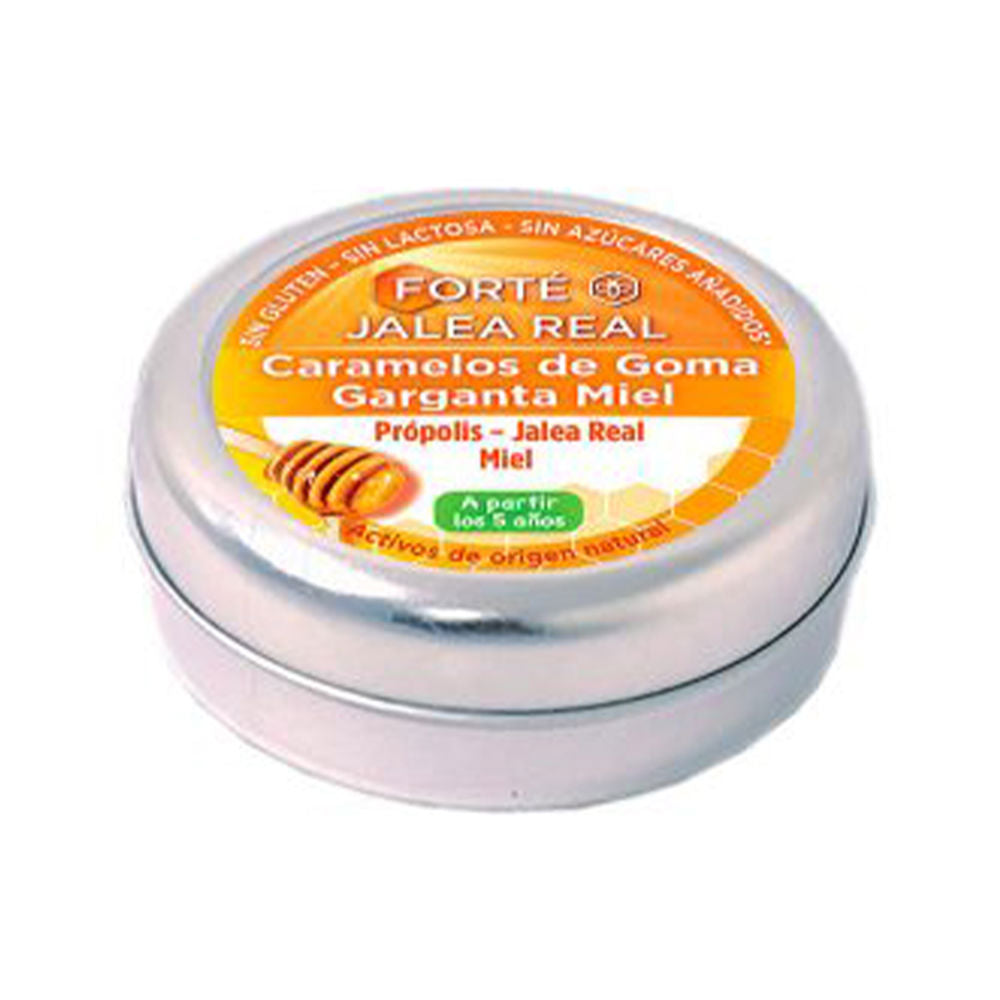 Forté Pharma Glass jar of honey-flavored royal jelly jellies with visible amber candies and sealed lid