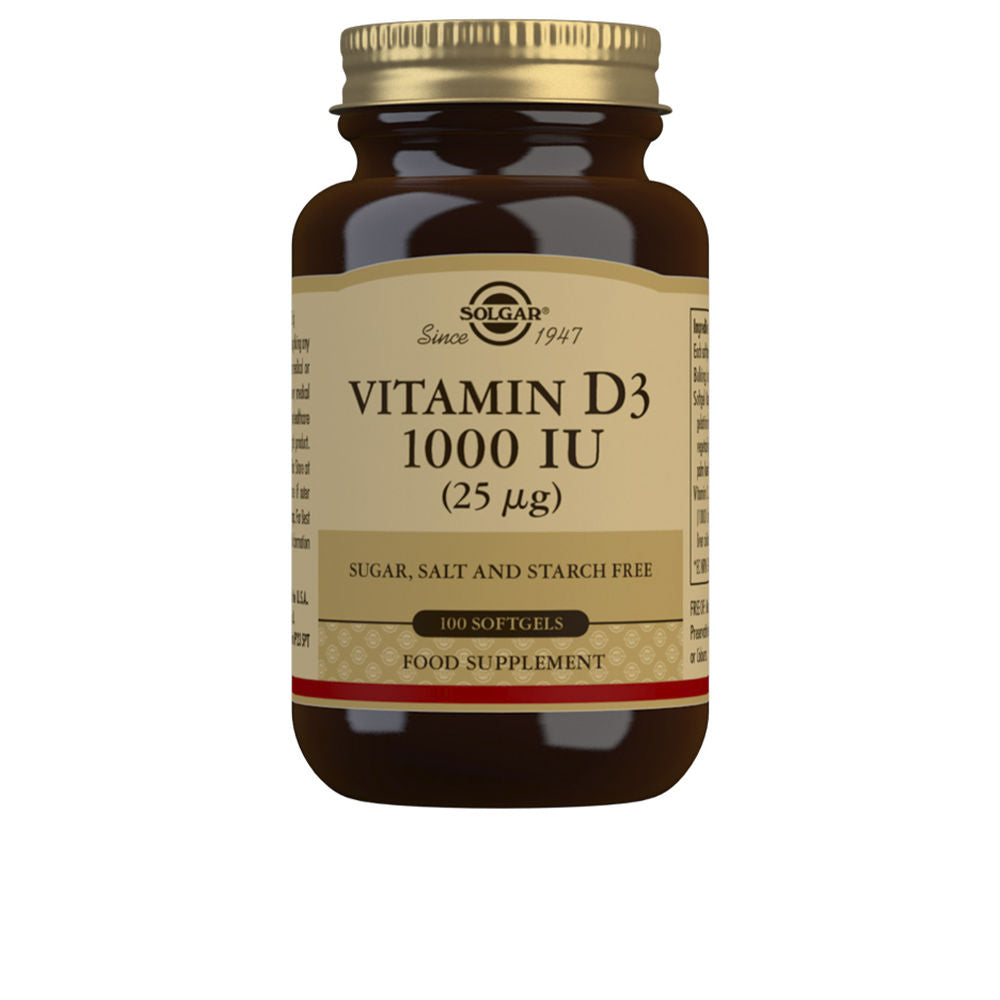 Bottle of Vitamin D3 25 µg softgels, 100 units, sugar‑free