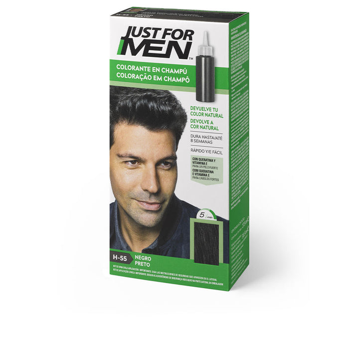 Black keratin-enriched colour shampoo tube for quick grey coverage, 30 ml