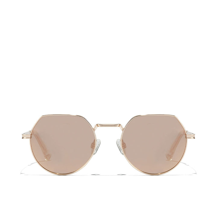 Rose gold semi‑round polarized sunglasses with striated bridge and transparent tips