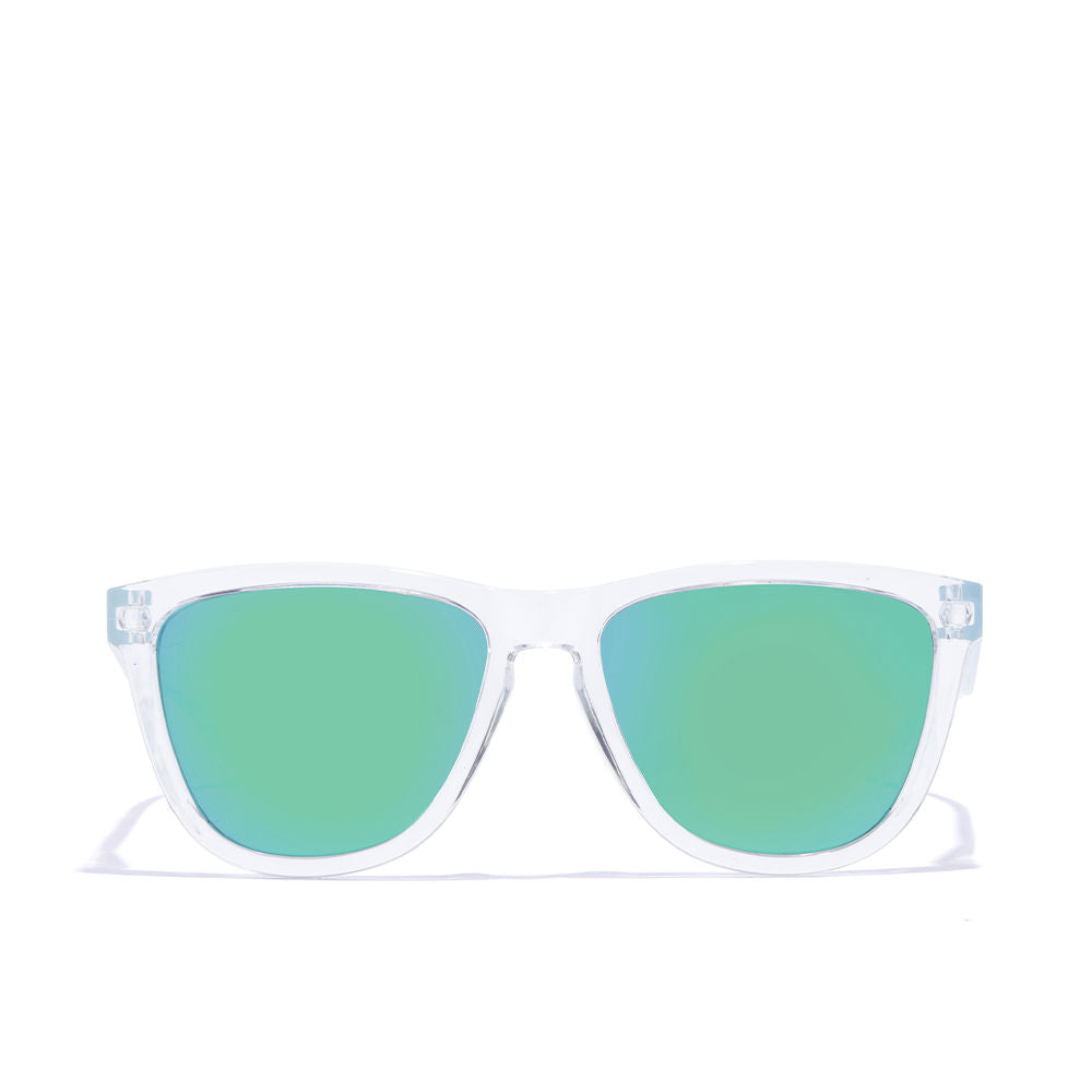 Transparent air-emerald square sunglasses, polarised lenses, Unisex profile