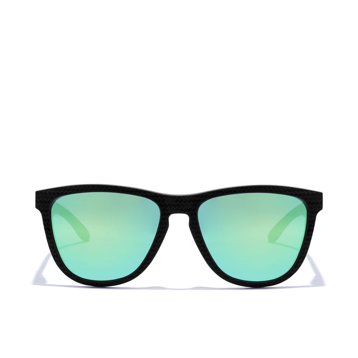 Unisex square black sunglasses with diagonal carbon effect and blue mirrored polarized lenses