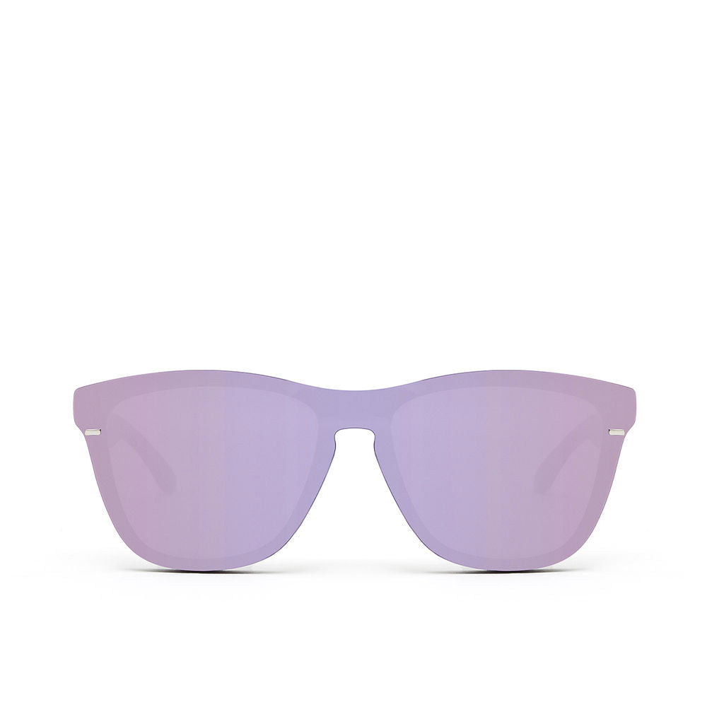 Glossy black hybrid mask sunglasses with lilac mirror lenses, Unisex, silicone nose pads