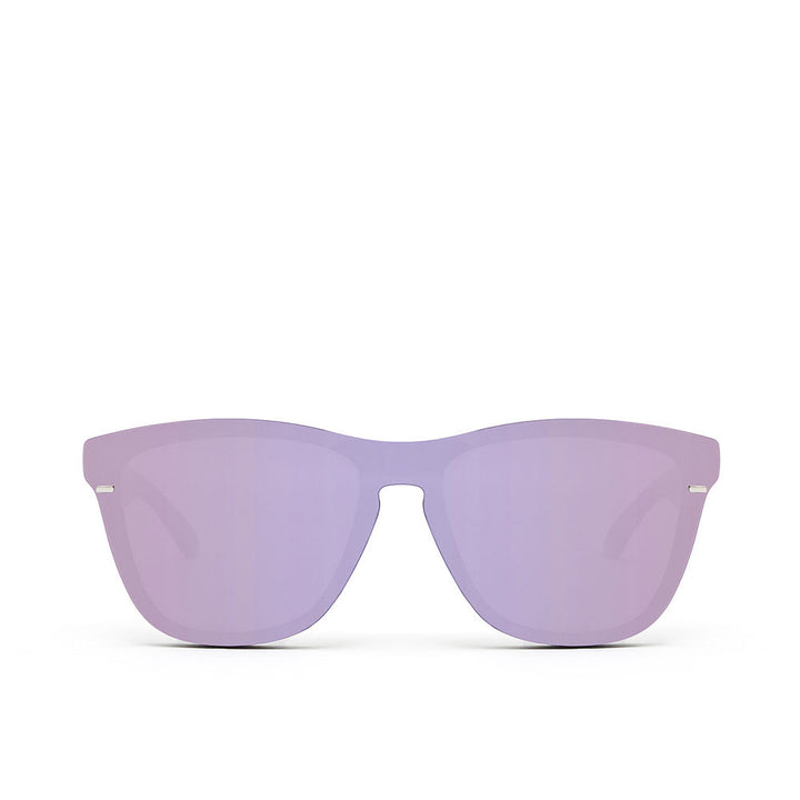 Glossy black hybrid mask sunglasses with lilac mirror lenses, Unisex, silicone nose pads