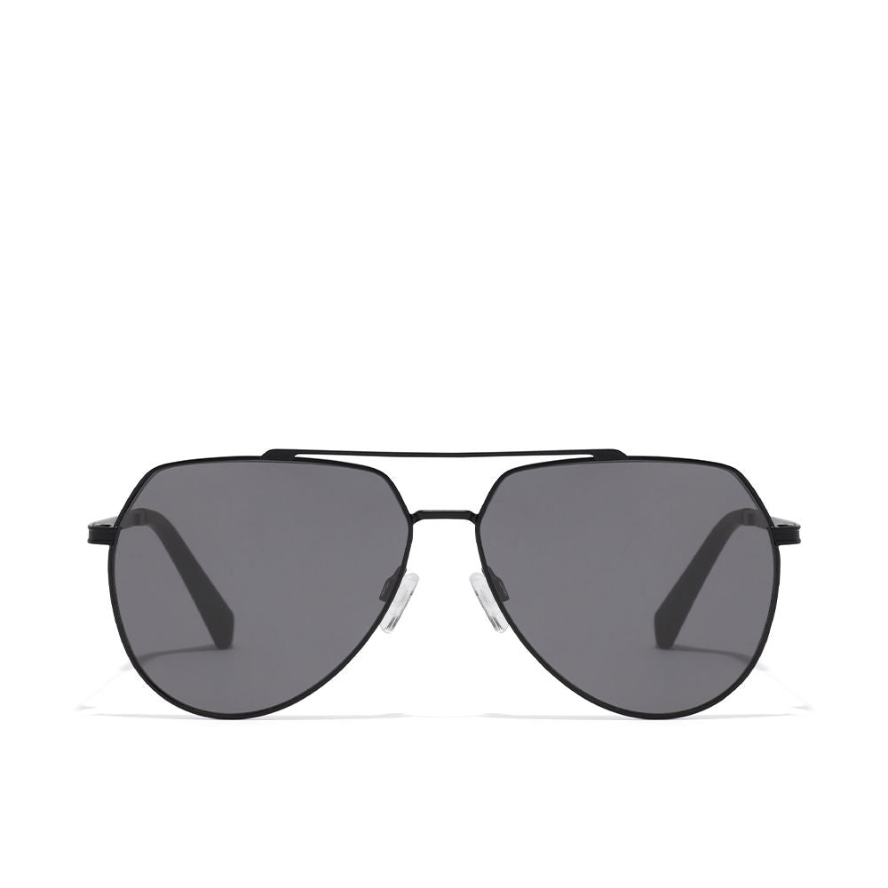 Black stainless‑steel aviator sunglasses, polarised lenses, Unisex