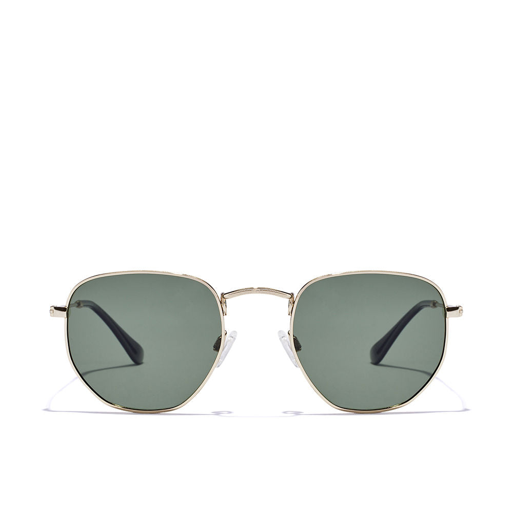 Gold stainless-steel geometric sunglasses with green polarised lenses, Unisex