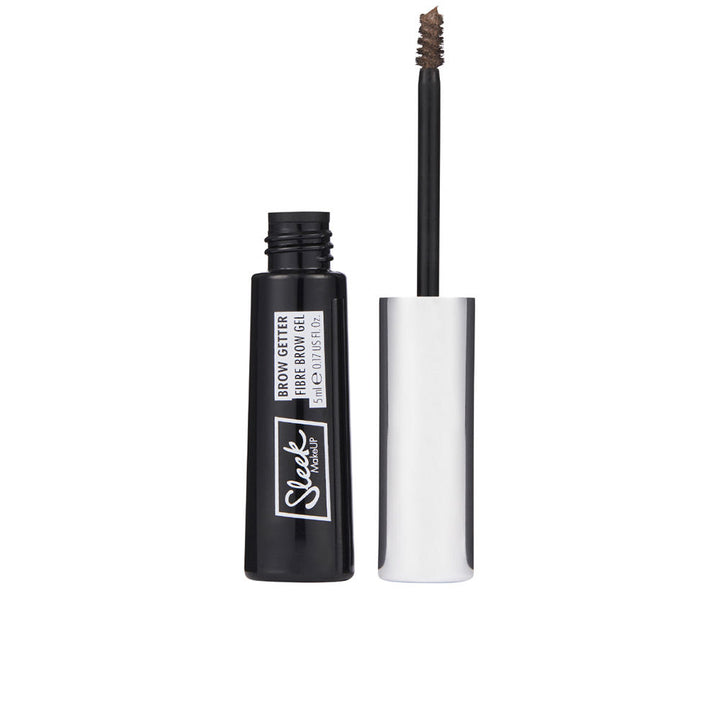 5 ml ash brown fibre brow gel with tapered brush, tinted formula visible on bristles