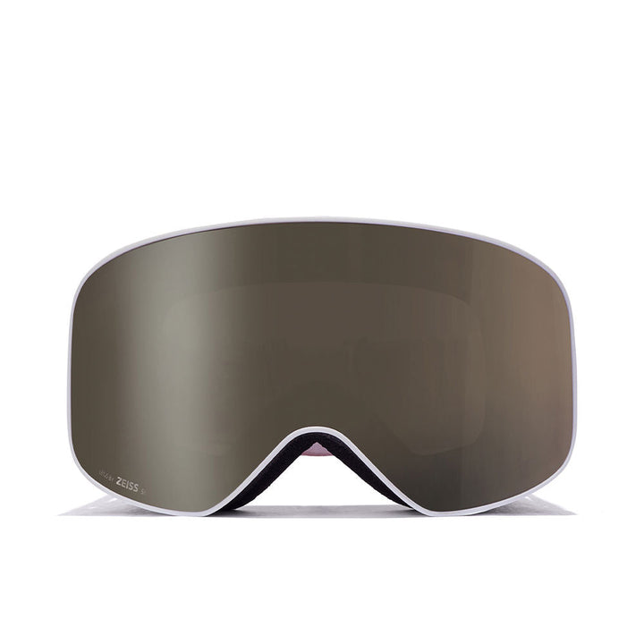 Matte black goggles with pink stripe strap, two Zeiss lenses, unisex ski goggles