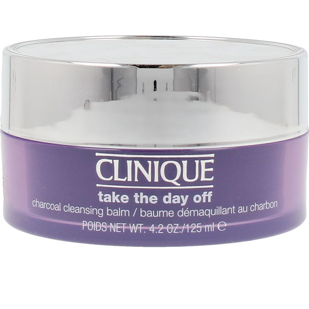 Jar of solid-to-oil charcoal cleansing balm, 125 ml, dark powder flecks visible