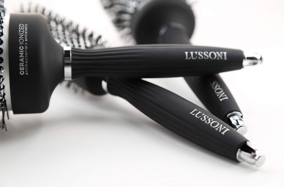 33 mm ceramic round styling brush with nylon bristles and lightweight handle