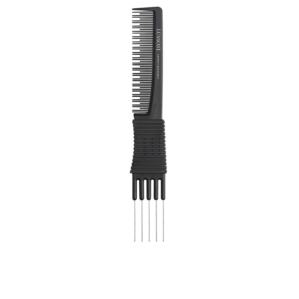 Compact mixed-tooth teasing comb with stainless-steel pick for styling