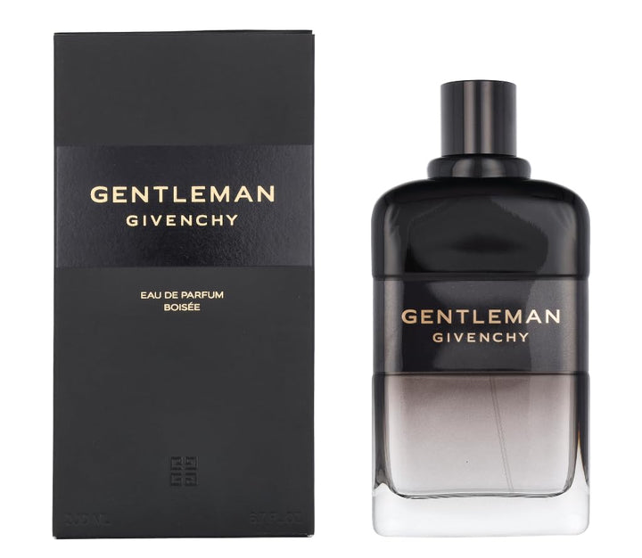 200 ml Eau de Parfum bottle with dark wood-effect band, woody-iris fragrance for Man