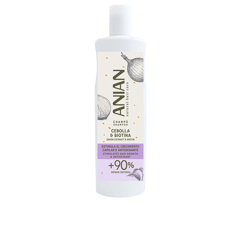 400 ml translucent bottle of onion and biotin strengthening shampoo, clean label