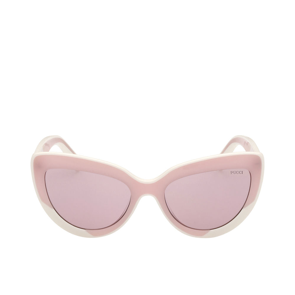 Pink cat‑eye acetate sunglasses with violet lenses, 56 mm diameter, 20 mm bridge