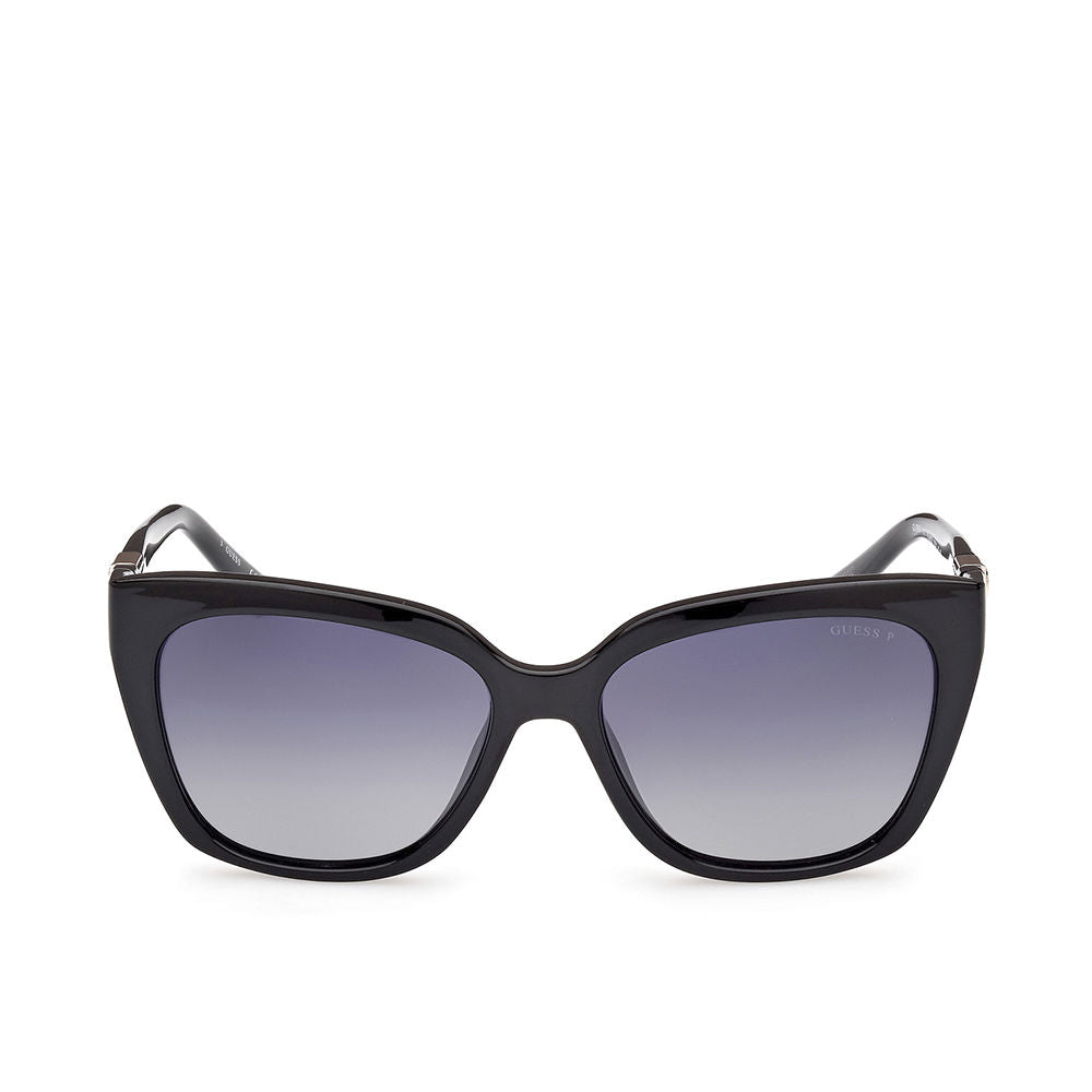 Glossy black square sunglasses for Women with polarised grey lenses