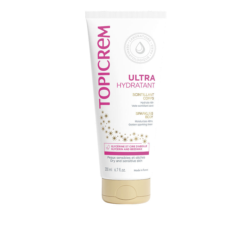 200 ml pearlescent golden body emulsion in pump bottle, lightweight finish