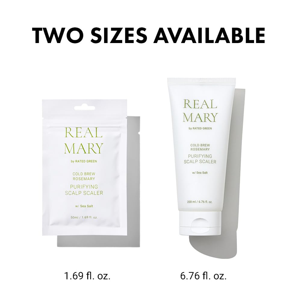 50 ml clarifying rosemary scalp cleanser in a pump bottle, botanical ingredient callouts