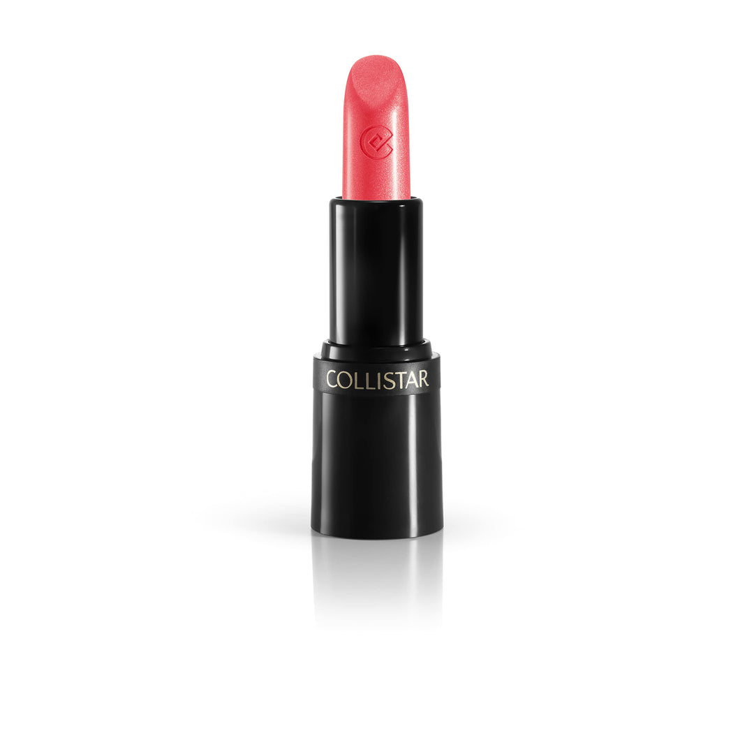 Rosy peach creamy lipstick in black recyclable tube, angled tip visible, 3.5 g