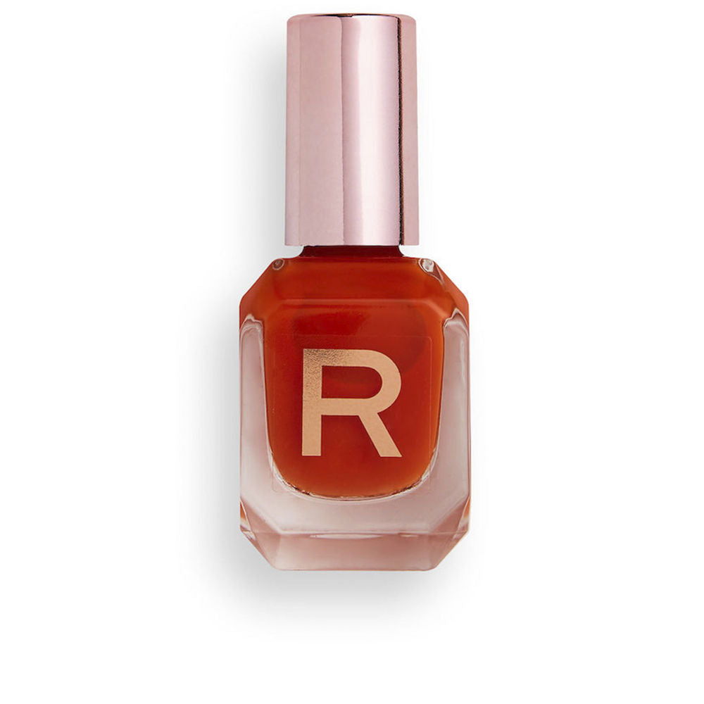 Bottle of mango-coloured high-gloss nail polish, 10 ml, flat precision brush